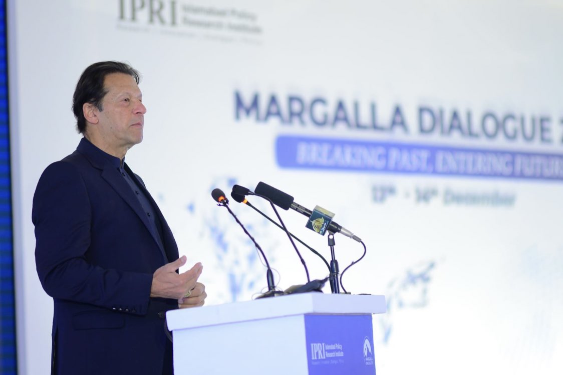 Prime Minister Imran Khan addresses the opening session of the Margalla Dialogue-2021, held in Islamabad, Pakistan, on December 13, 2021. (PID Photo)