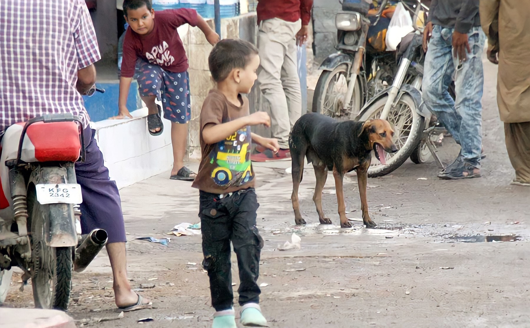 In this undated photo, a boy looks back at a stray dog in Karachi. (Photo courtesy: Social media)