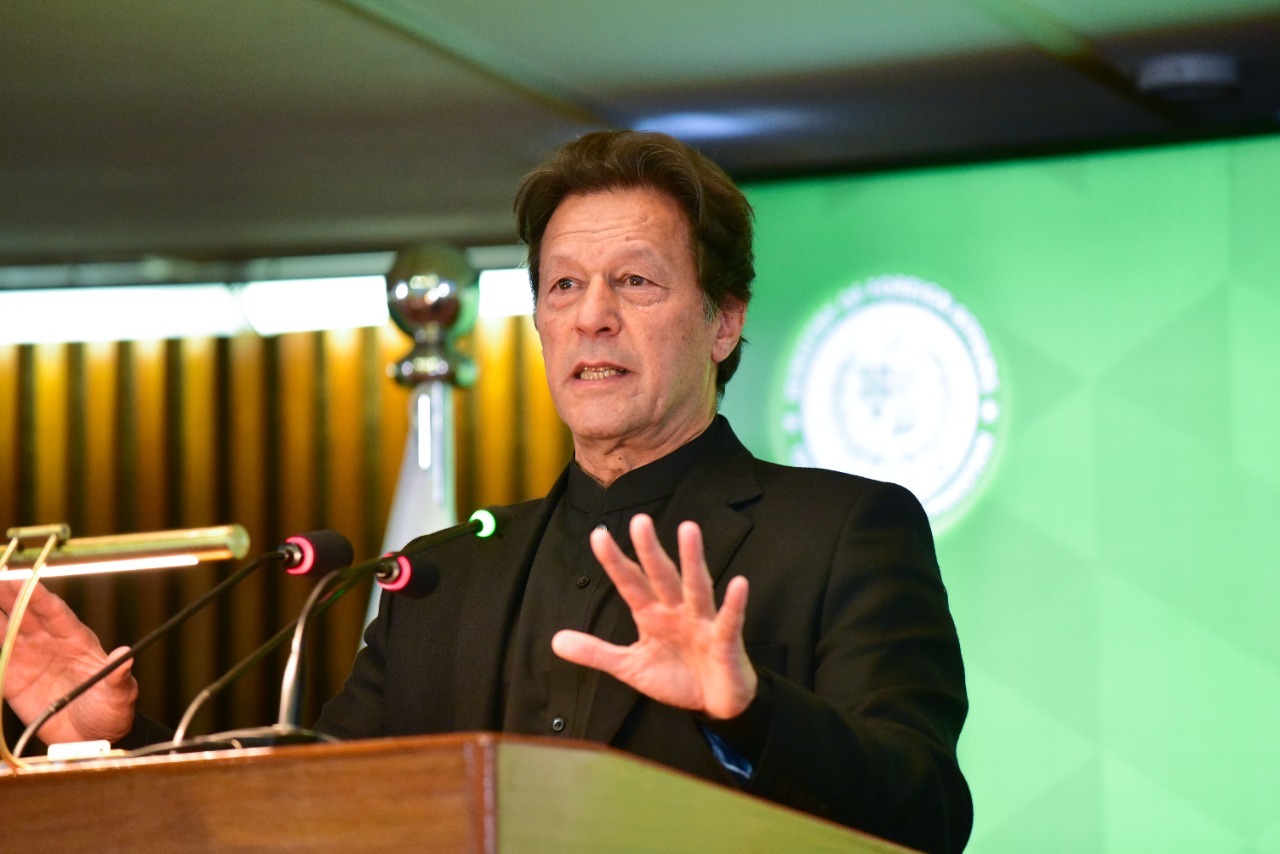 Pakistan's Prime Minister, Imran Khan, addresses the 17th Extraordinary Session of the OIC’s Council of Foreign Ministers on Afghanistan in Islamabad, Pakistan, on December 19, 2021. (PTI)