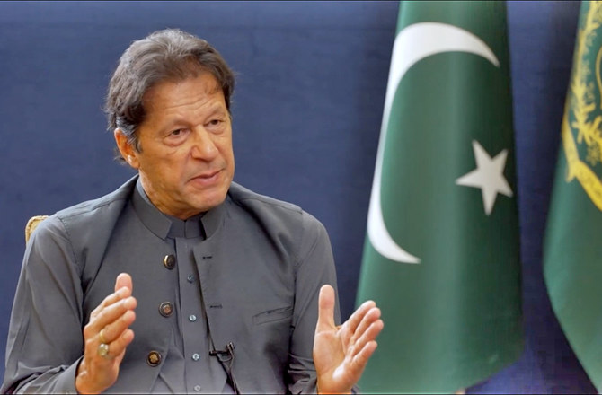 Pakistan Prime Minister, Imran Khan gestures during his interview to BBC in Islamabad, Pakistan, on September 21, 2021. (Screen grab from BBC interview video)