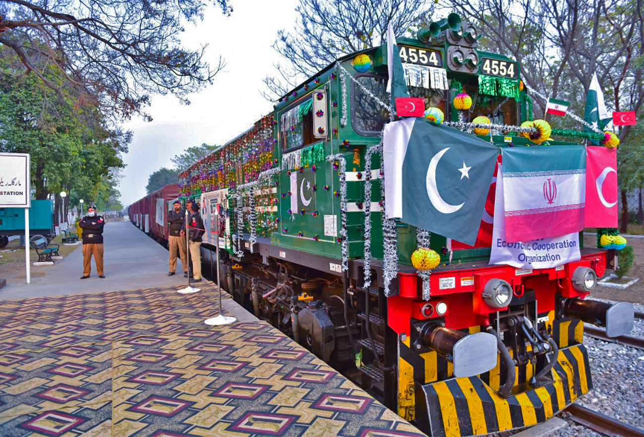 Islamabad-Tehran-Istanbul (ITI) freight train is pictured at the inauguration ceremony of the Islamabad-Tehran-Istanbul freight train service in Islamabad, Pakistan, on December 21, 2021. (Ministry of Foreign Affairs)