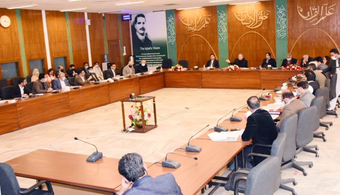 Adviser to the Finance and Revenue Mr. Shaukat Tarin, chaired the Executive Committee of the National Economic Council (ECNEC) in Islamabad, Pakistan on December 22, 2021. (PID Photo)