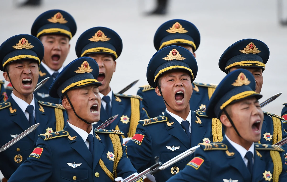 Members of a military honour guard parade during a welcome ceremony for Pakistani Prime Minister Imran Khan outside the Great Hall of the People in Beijing on October 8, 2019. (AFP/File)