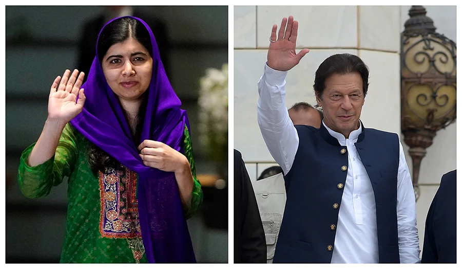 The combination of photos shows Pakistan Prime Minister (R) and Nobel Laureate Malala Yousafzai (L). (Photo courtesy: AFP)