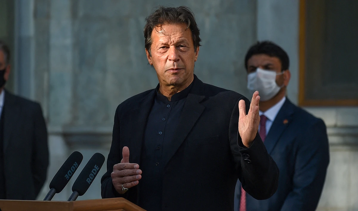 Pakistan's Prime Minister Imran Khan speaks during a press conference at the Presidential Palace in Kabul, Afghanistan, on November 19, 2020. (AFP/File)