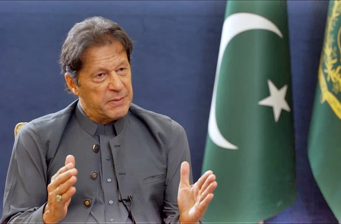 Pakistan Prime Minister, Imran Khan gestures during his interview to BBC in Islamabad, Pakistan, on September 21, 2021. (Screen grab from BBC interview video)