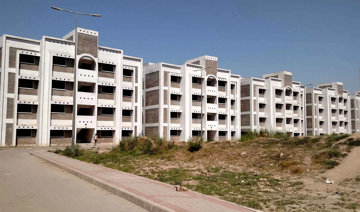This undated photograph shows buildings constructed under Pakistan government's Naya Pakistan housing scheme. (Photo courtesy: NAPHDA)