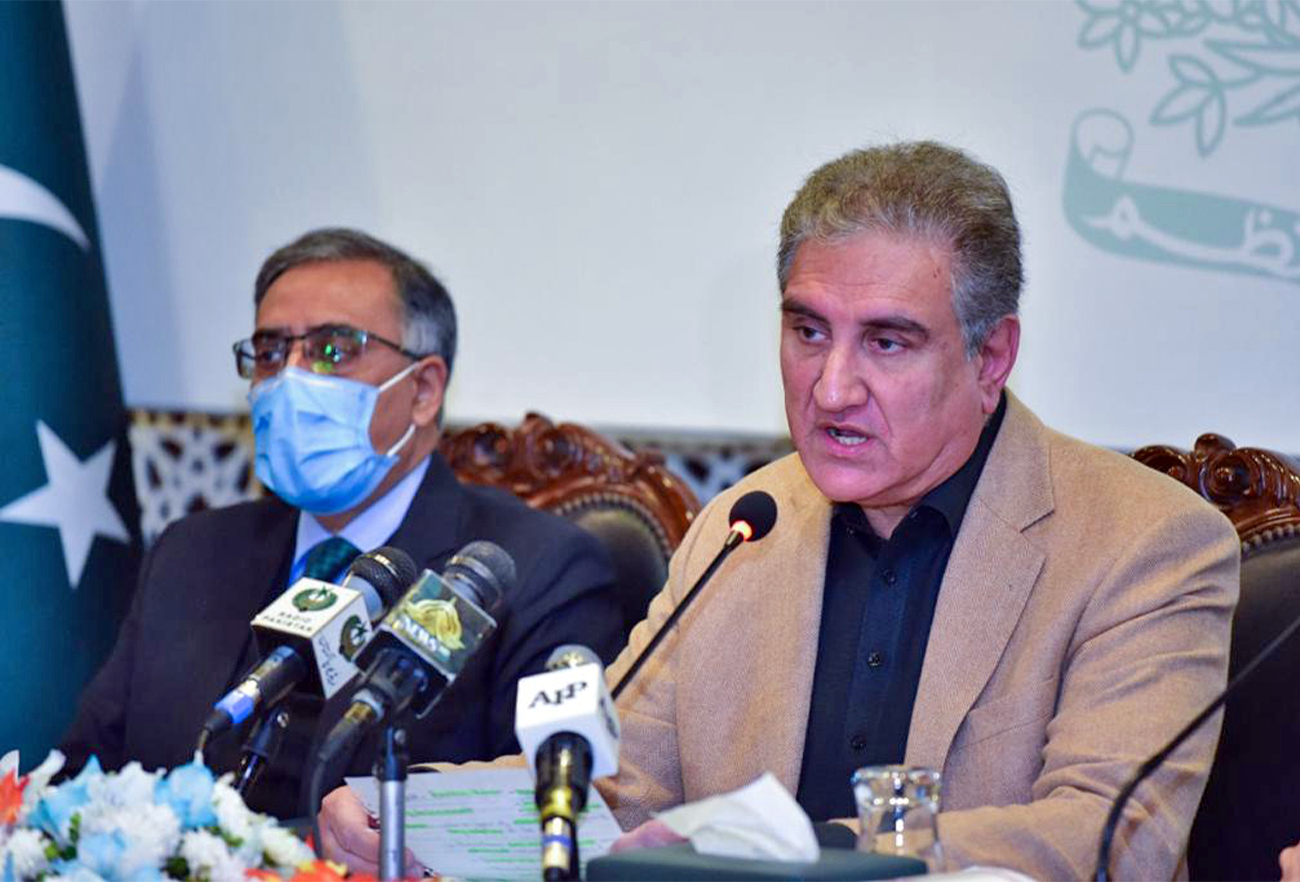 Pakistan's Foreign Minister Shah Mahmood Qureshi addresses media in Islamabad, Pakistan, on January 3, 2022. (Foreign Office)