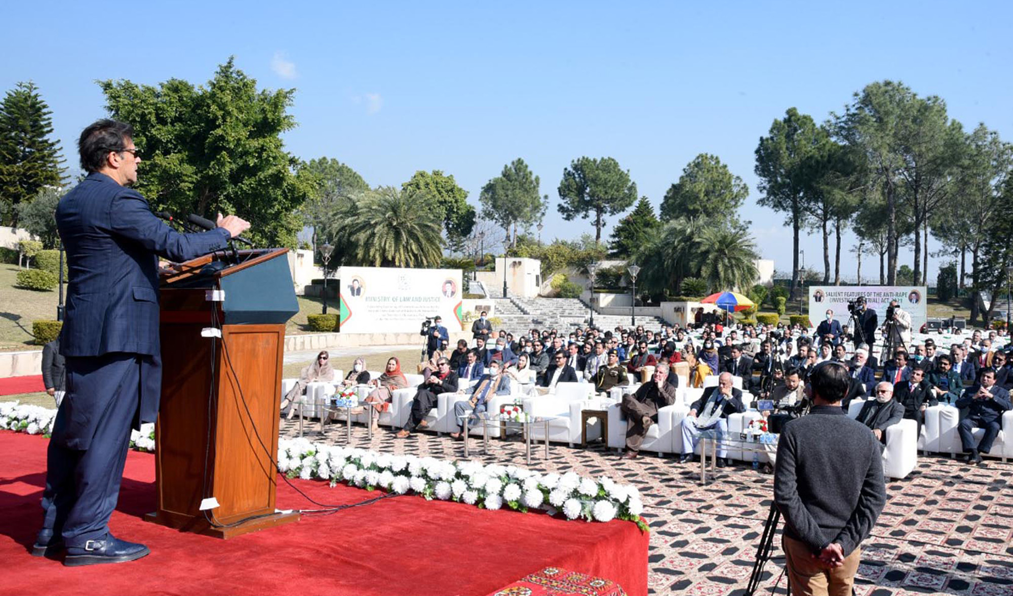 Pakistan Prime Minister Imran Khan delivers speech at the launching ceremony of Criminal Law and Justice Reforms in Islamabad on January 27, 2022. (PID)