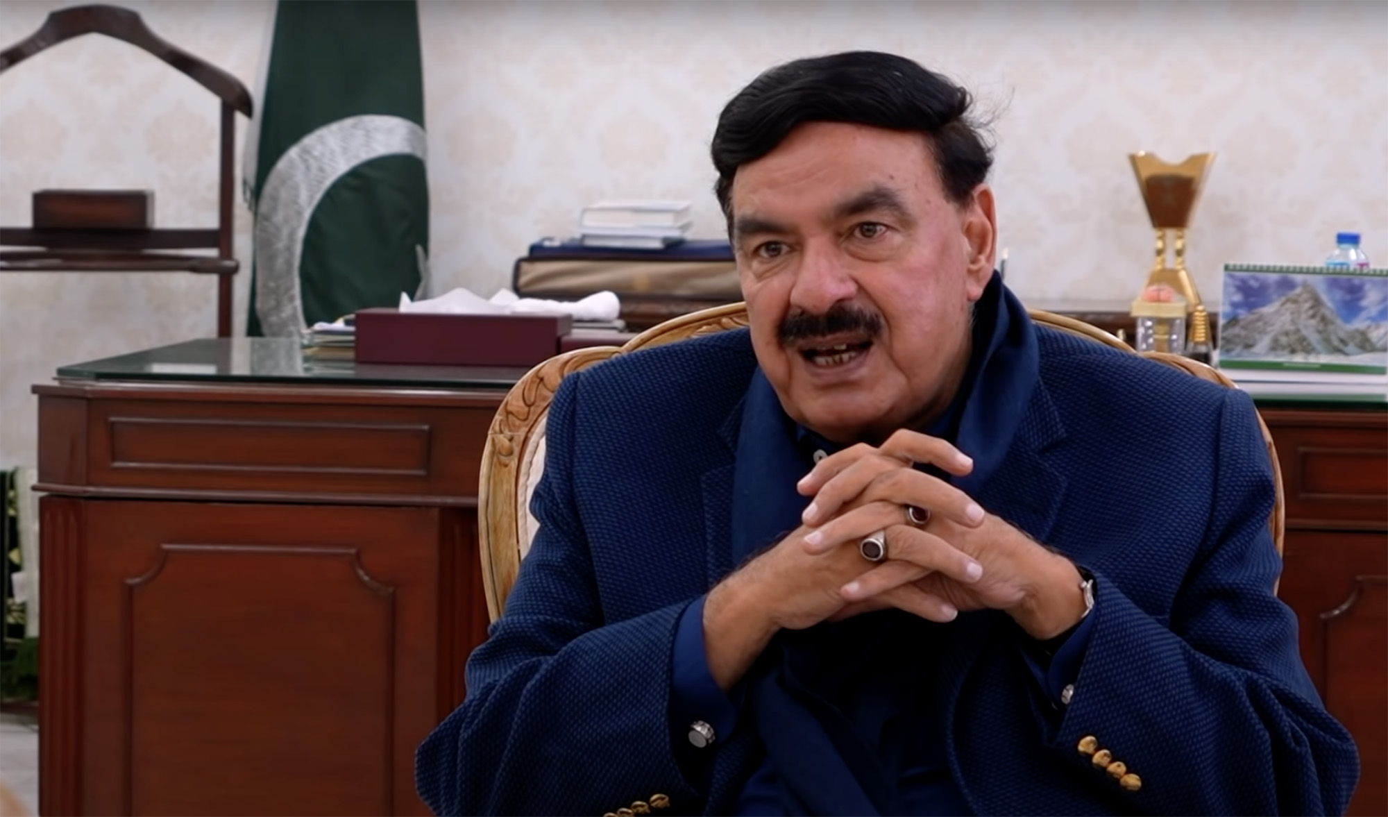 The photo shows Pakistan Interior Minister Shaikh Rashid Ahmed during an interview with BBC Urdu released on January 27, 2022. (Photo courtesy: Screen grab/BBC Urdu)