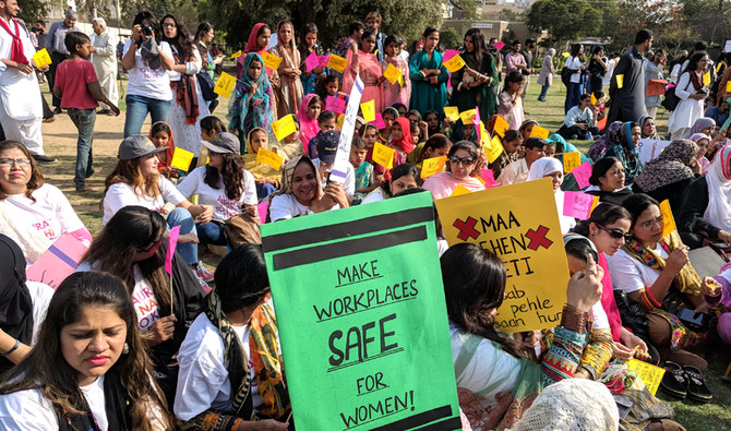 Women hold placards in Aurat March or Women's March, to mark the International Women's Day in Karachi, Pakistan March 8, 2019. (AN Photo)