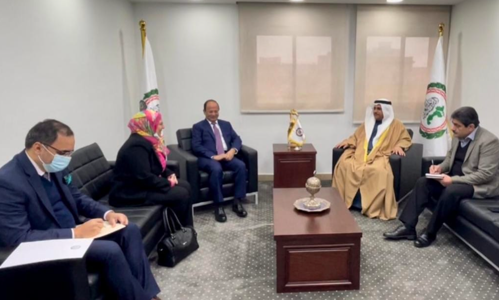 Arab Parliament speaker Adel Abdulrahman Al-Asoumi meets Pakistan's ambassador to Egypt, Sajid Bilal, in Cairo on Jan. 27, 2022. (Photo courtesy: Arab Parliament)