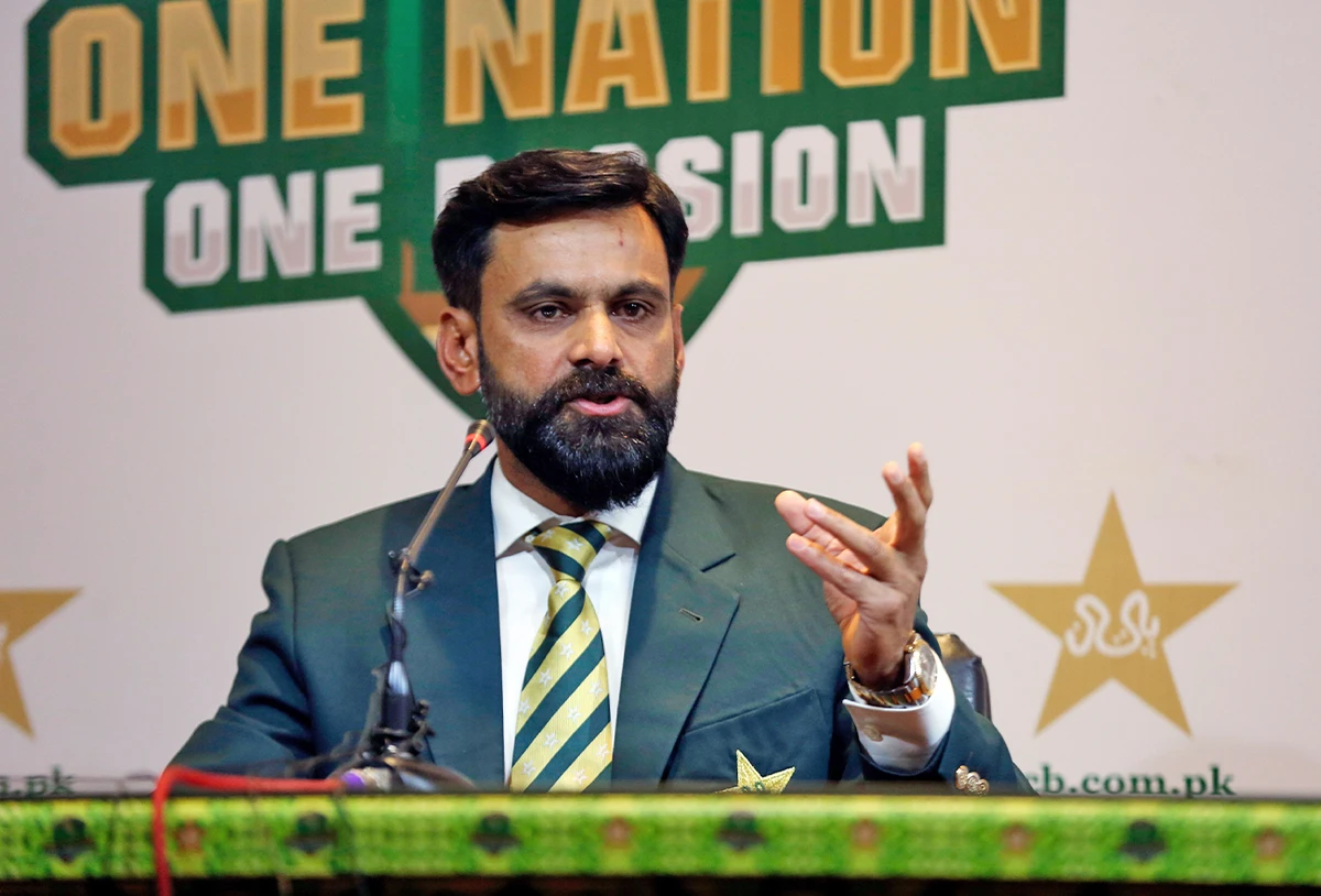 Pakistan's Mohammad Hafeez speaks during a news conference in Lahore, Pakistan, on January 3, 2022. (AP)