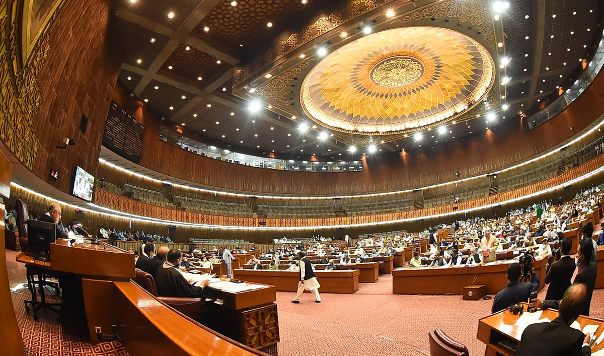 This photograph released by Pakistan National Assembly on January 7, 2022, shows a general view of a parliament session in Islamabad. (Photo courtesy: @NAofPakistan/Twitter)