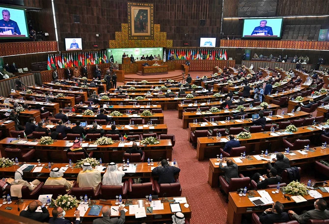 Pakistan's Foreign Minister Shah Mahmood Qureshi addresses the opening of a special meeting of the 57-member Organisation of Islamic Cooperation (OIC) in Islamabad, Pakistan, on December 19, 2021. (AFP/File)