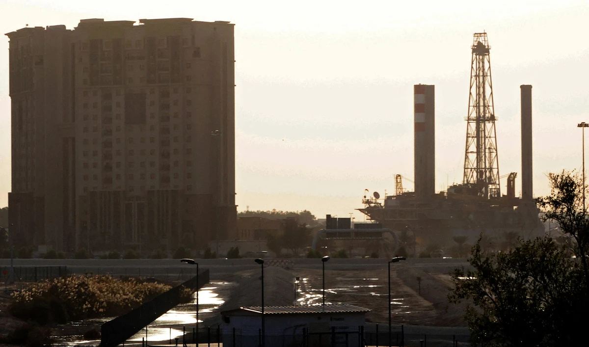 A picture shows a partial view of the Musaffah industrial district in Abu Dhabi, UAE, on January 17, 2022. (AFP)