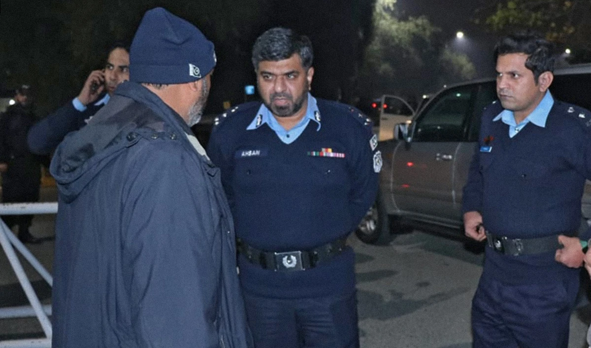 Islamabad police officers are seen at the site of a terrorist attack at a checkpoint in Pakistan's federal capital Islamabad on January 17, 2022. (Photo courtesy: Islamabad Police)