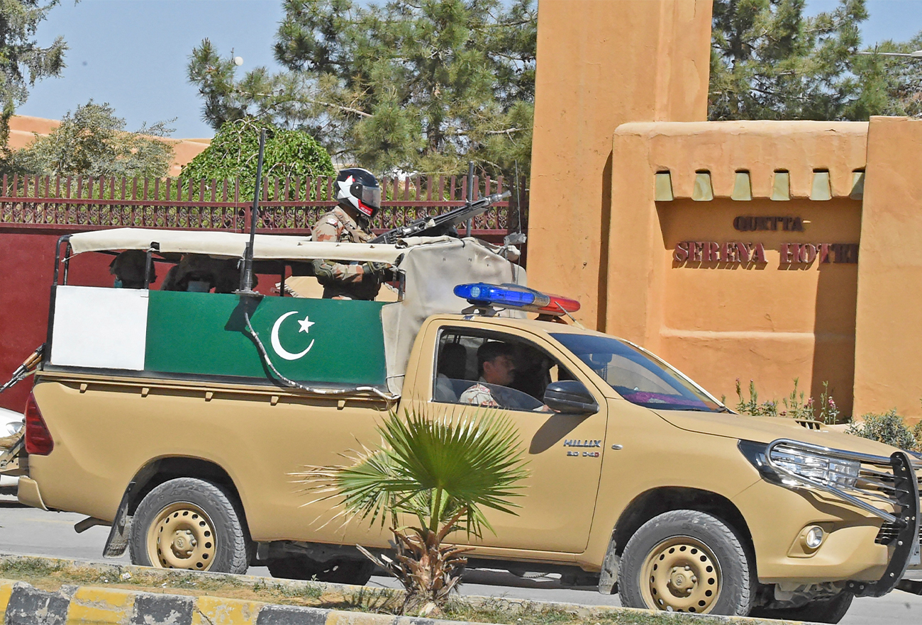 Paramilitary soldiers patrol in Quetta, Pakistan, on April 22, 2021. (AFP/File)