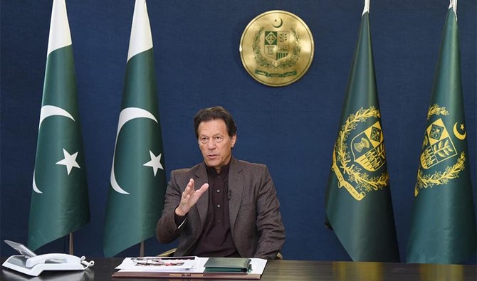 Pakistan's Prime Minister Imran Khan pictured during taking live calls of Pakistanis in Islamabad on January 23, 2022. (PID)