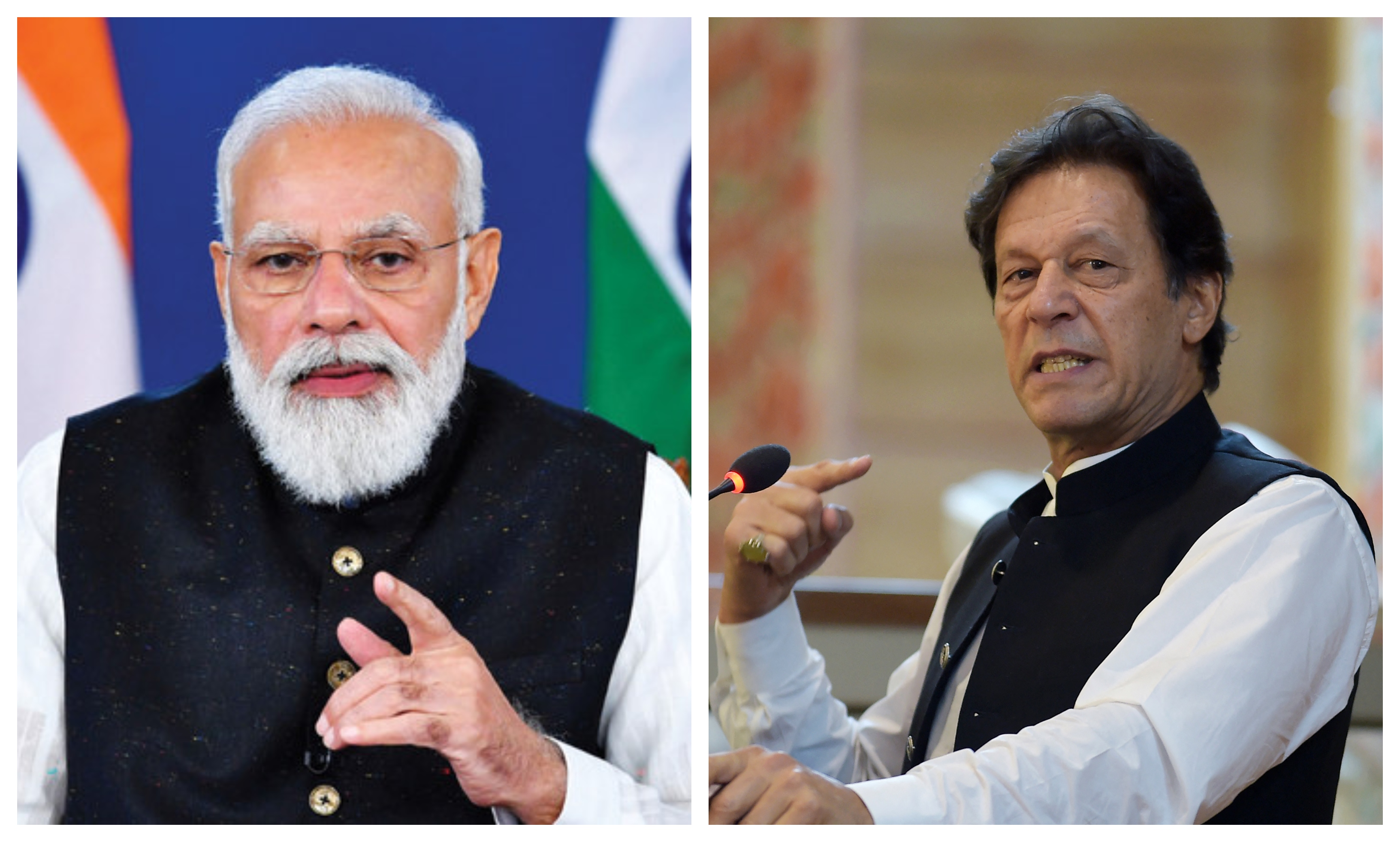 This combination of photos shows Indian Prime Minister Narendra Modi (L) and Pakistani Prime Minister Imran Khan (R). (AFP)