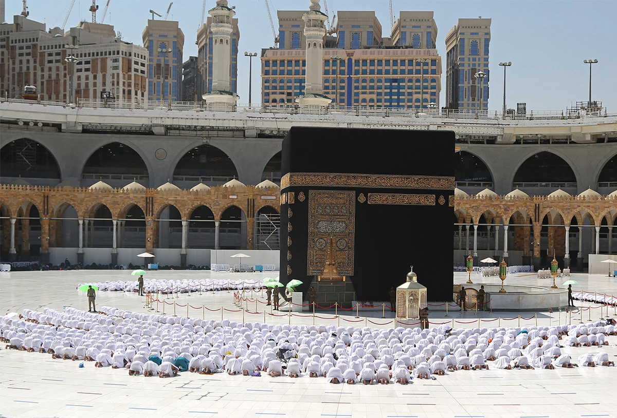 Rows of worshippers can be seen during a prayer congregation at the Grand Mosque in Saudi Arabia's holy city of Makkah on October 17, 2021.