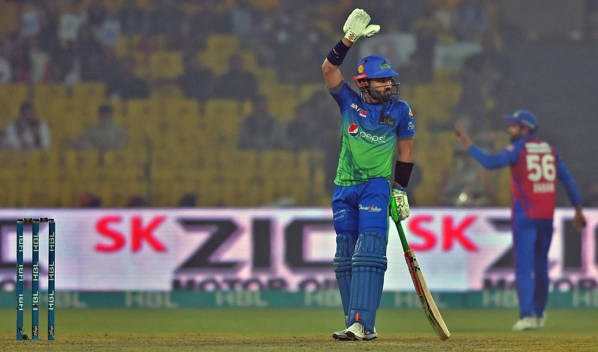 Multan Sultans' captain Mohammad Rizwan, left, and Karachi Kings' skipper Babar Azam during a Pakistan Super League cricket match at the Gaddafi Stadium in Lahore, Pakistan on February 16, 2022. (Photo courtesy: Pakistan Cricket Board)