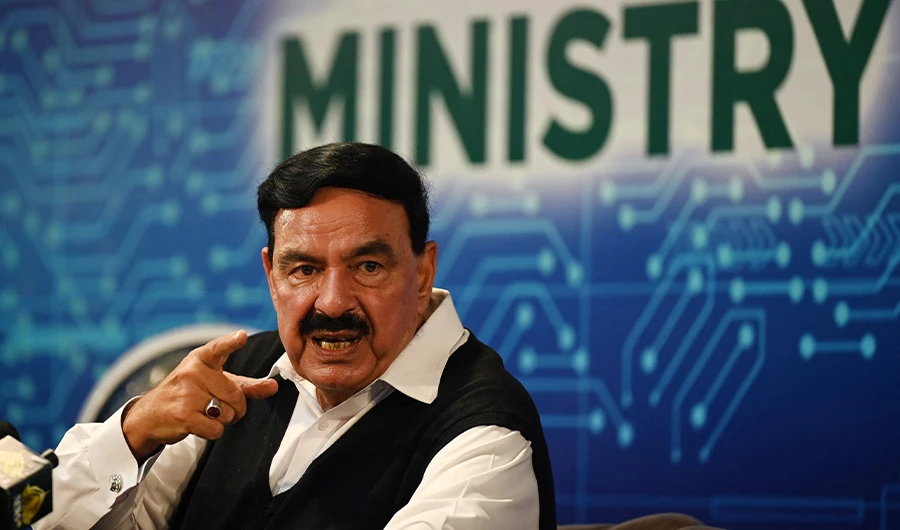 Pakistan Interior Minister Sheikh Rashid Ahmed briefs to media during a press conference in Islamabad on September 17, 2021. (AFP/FILE)