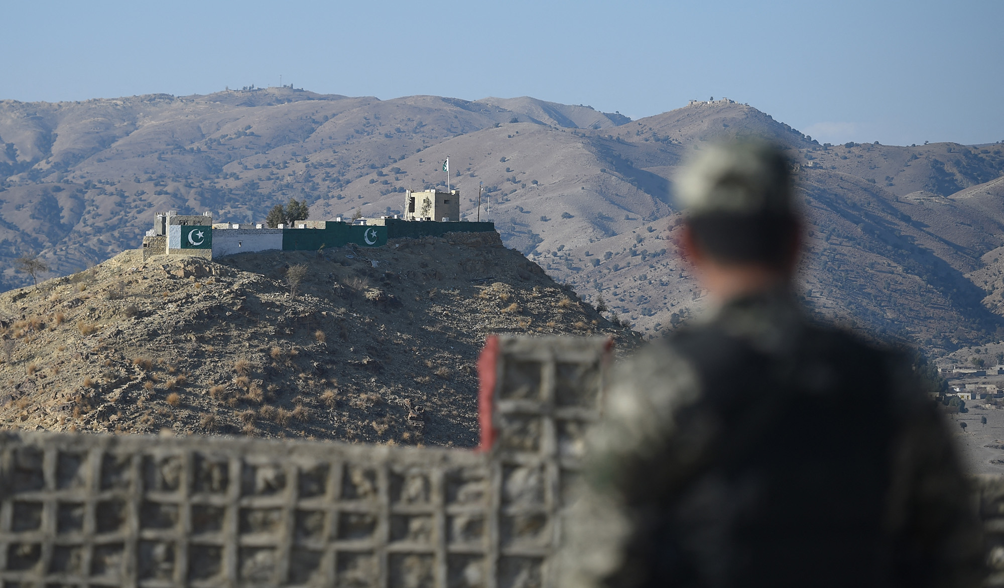 A Pakistani army soldier stands guard on a border terminal in Ghulam Khan, a town in North Waziristan, on the border between Pakistan and Afghanistan, on January 27, 2019. (AFP/File)