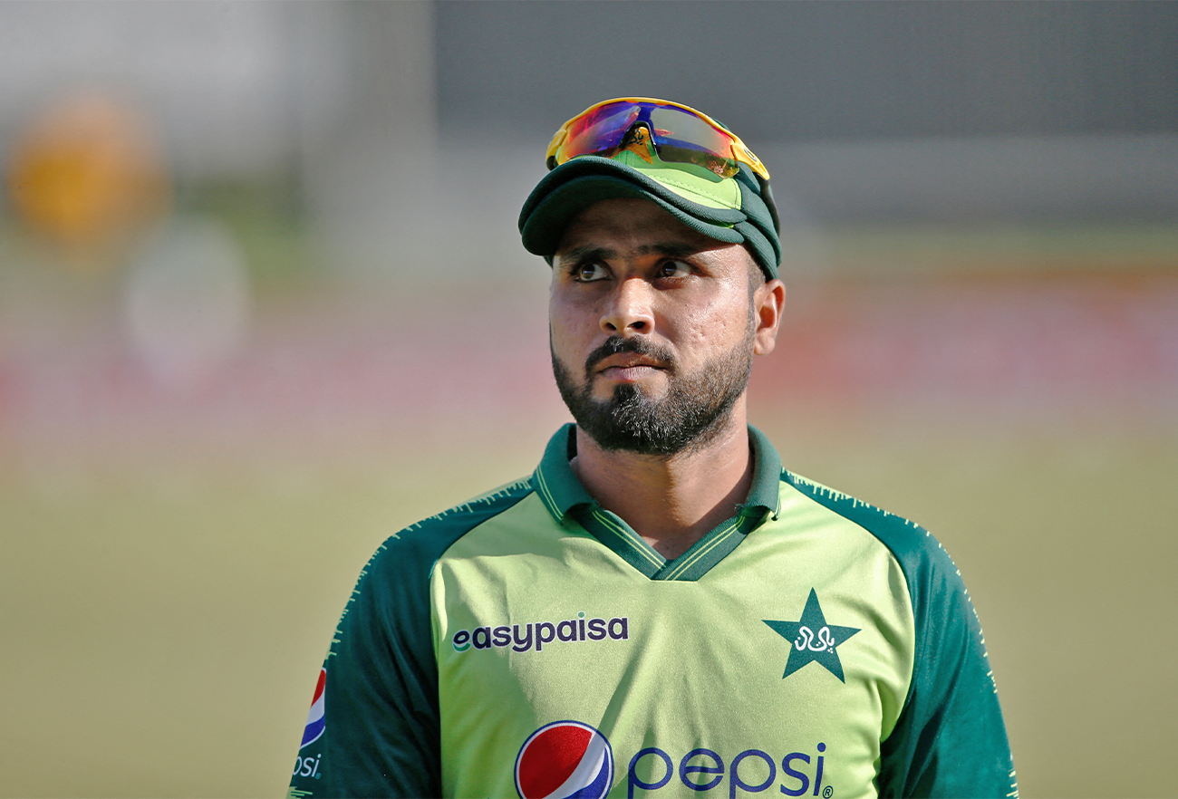Pakistan's Faheem Ashraf looks on during the third Twenty20 international cricket match between South Africa and Pakistan at SuperSport Park in Centurion, South Africa, on April 14, 2021. (AFP/File)