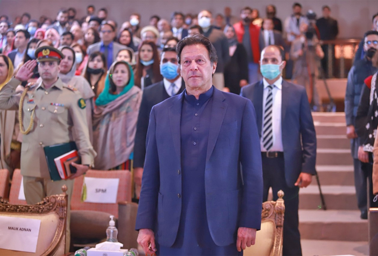 Prime Minister Imran Khan attends a ceremony in Islamabad, Pakistan, on December 7, 2021. (Imran Khan/Twitter)