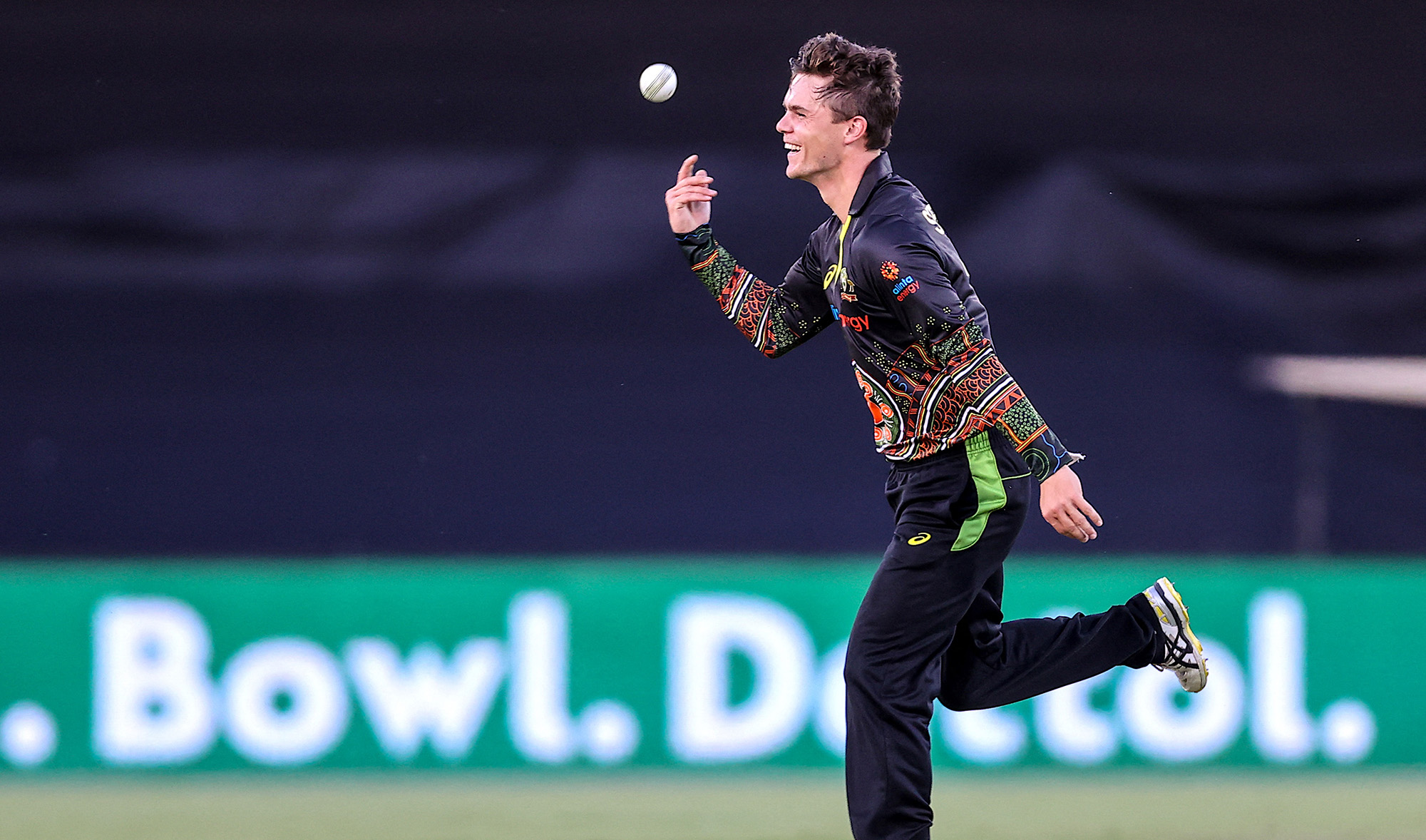 Australia's Mitchell Swepson reacts after catching India's captain Virat Kohli during the T20 cricket match between India and Australia at Manuka Oval in Canberra on December 4, 2020. (AFP/File)