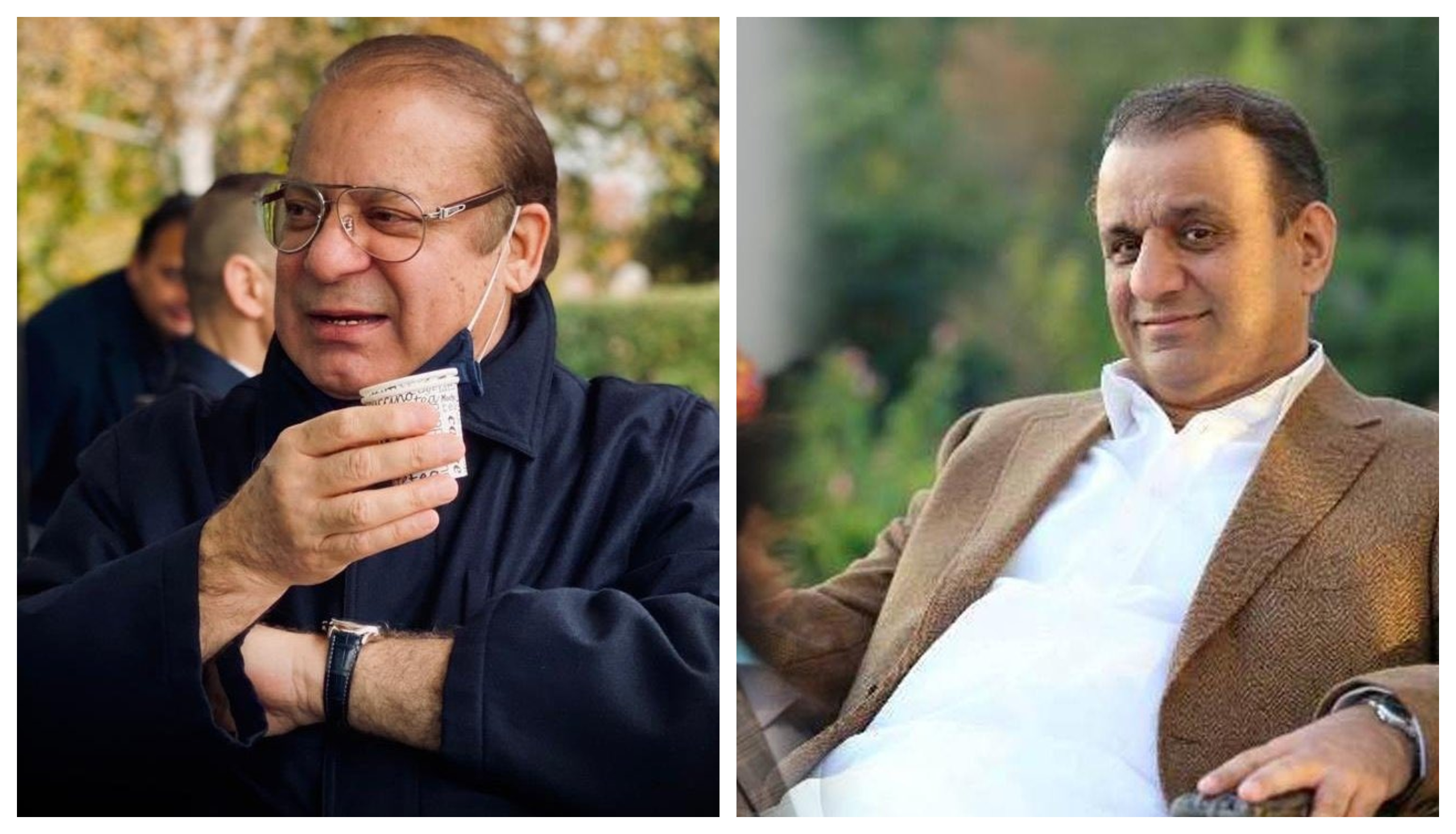This combination of photos shows Ruling Pakistan Tehreek-e-Insaf (PTI) leader Abdul Aleem Khan (R) and former Prime Minster Nawaz Sharif (R).