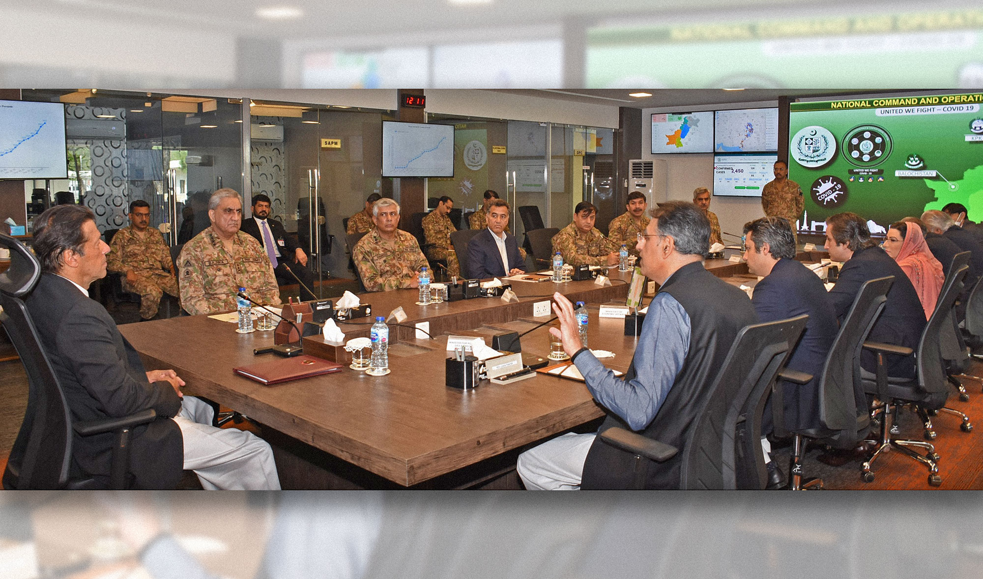 Members of the National Command Operation Centre (NCOC), Pakistan's COVID-19 response body, meet in Islamabad on April 3, 2020. (Photo courtesy: NCOC/File)