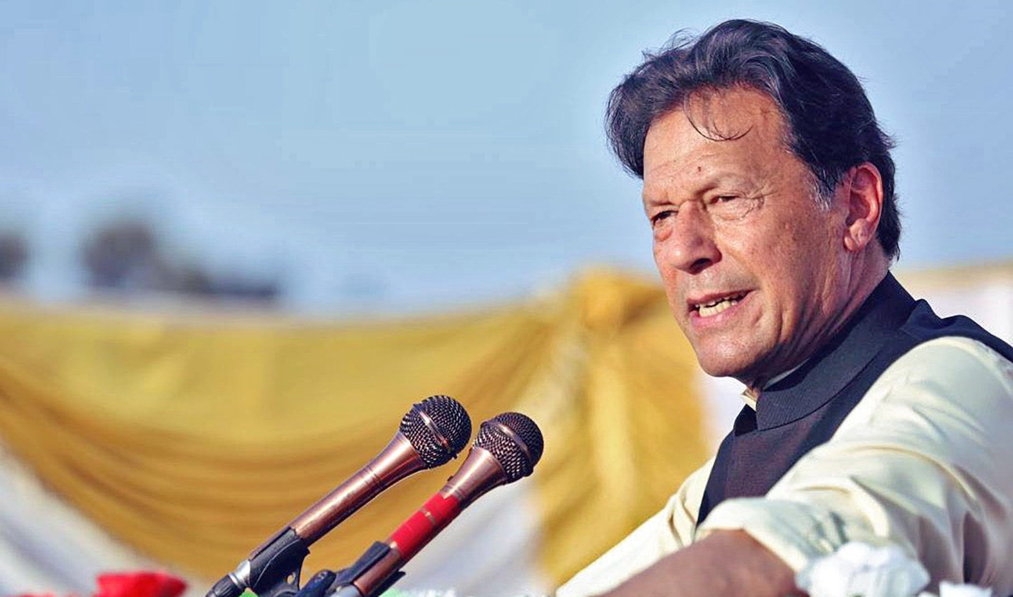 Pakistan Prime Minister Imran Khan speaks to his supporters at a rally in Hafizabad, Pakistan, on March 13, 2022. (Photo courtesy: @PTIofficial/Twitter)