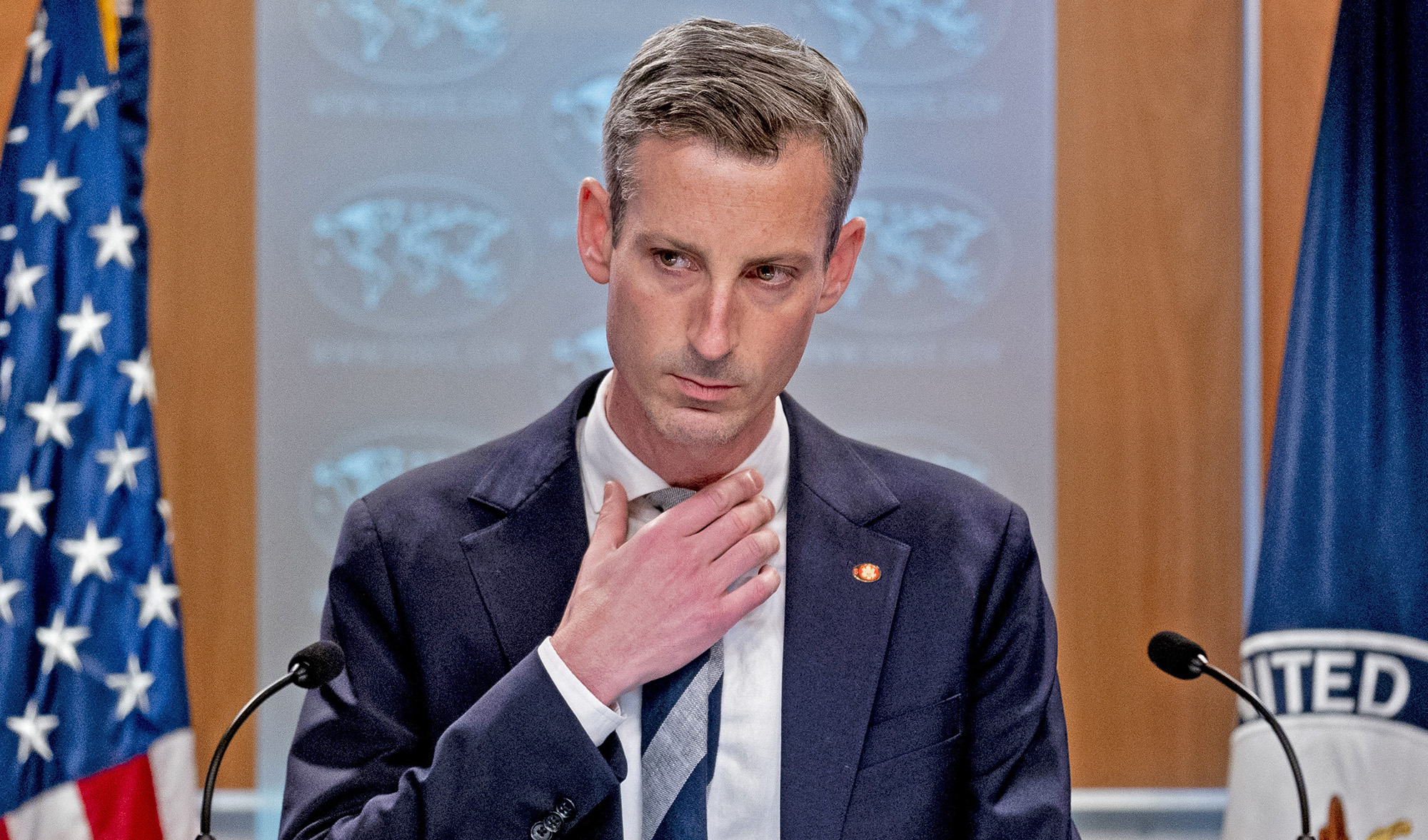 State Department spokesman Ned Price takes a question from a reporter during a news conference at the State Department in Washington, US, on February 28, 2022. (AFP/File)