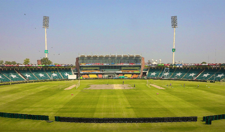 This picture shows the cricket pitch of the Gaddafi Stadium in Lahore on March 19, 2022. (Photo courtesy: PCB)