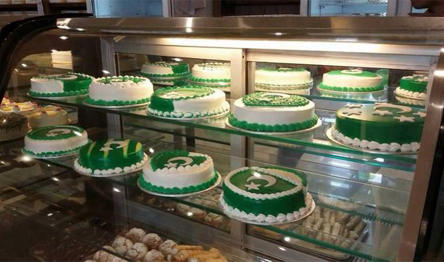 In this undated photo, a bakery in Pakistan displays cakes of Pakistani flags. (Social Media)