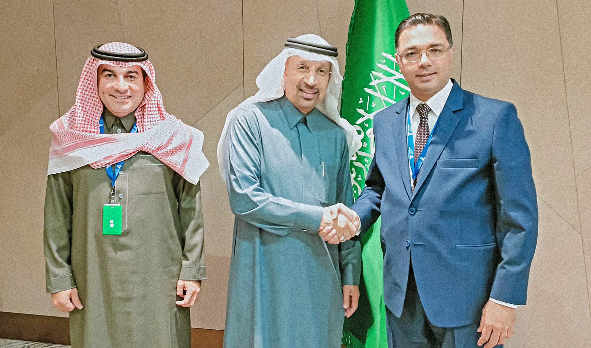 Minister of State and Chairman Board of Investment, Muhammad Azfar Ahsan, right, met with Saudi Arabia’s Minister for Investment, center, Khalid Al-Falih, in Tashkent, Uzbekistan, on March 24, 2022. (Photo courtesy: @investinpak/Twitter)