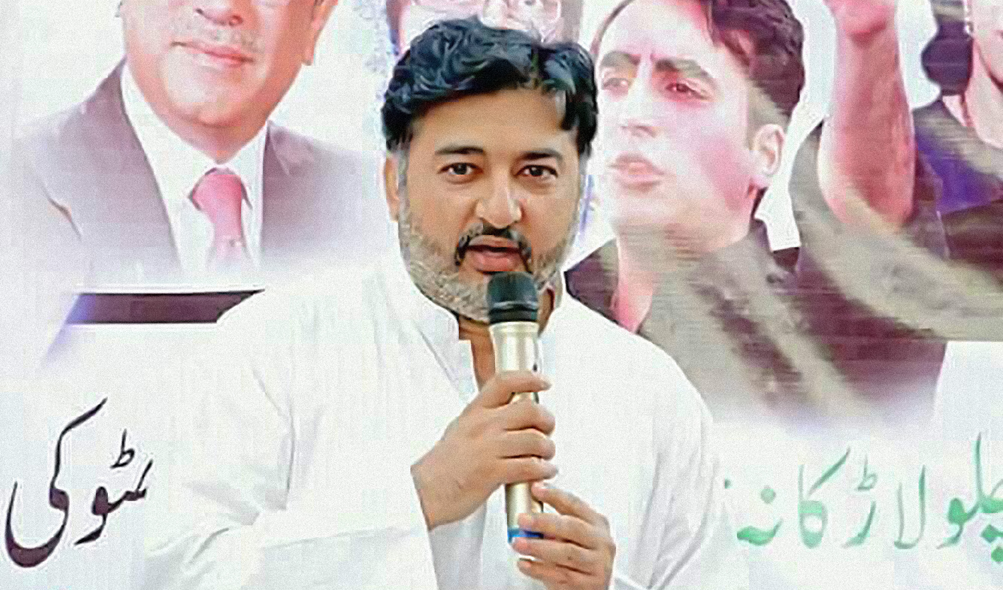 This undated file photo shows Pakistan Peoples Party (PPP) MNA, Jam Abdul Karim Bijar, speaking at a political event. (Photo courtesy: @jamalahmed999/Twitter)