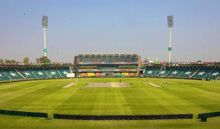 This picture shows the cricket pitch of the Gaddafi Stadium in Lahore on March 19, 2022. (Photo courtesy: PCB)