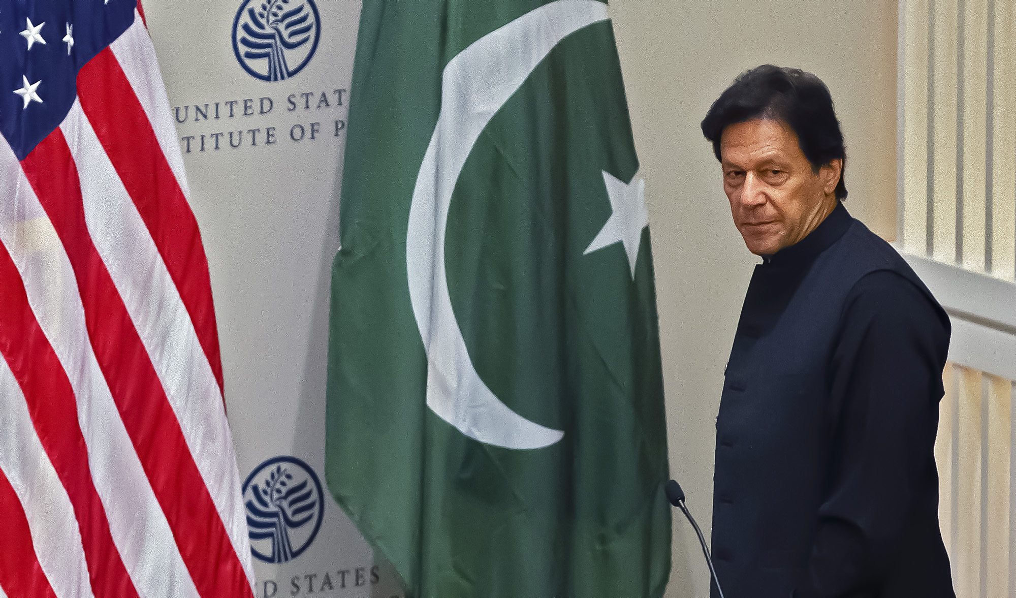 Pakistani Prime Minister Imran Khan arrives to speak at the United States Institute of Peace (USIP) in Washington, DC, on July 23, 2019. (AFP/File)