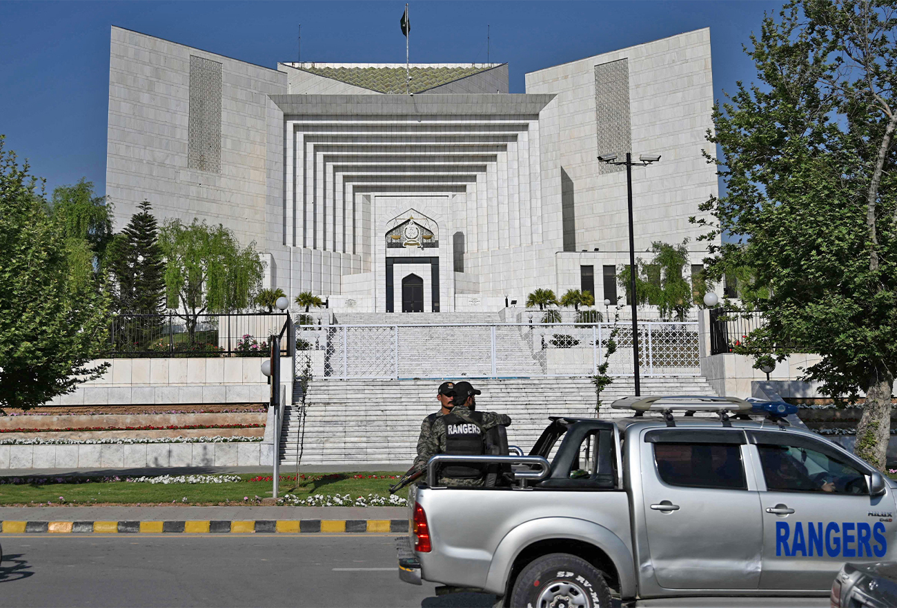 Rangers patrolalong a street past Pakistan's Supreme Court in Islamabad on April 5, 2022. (AFP)