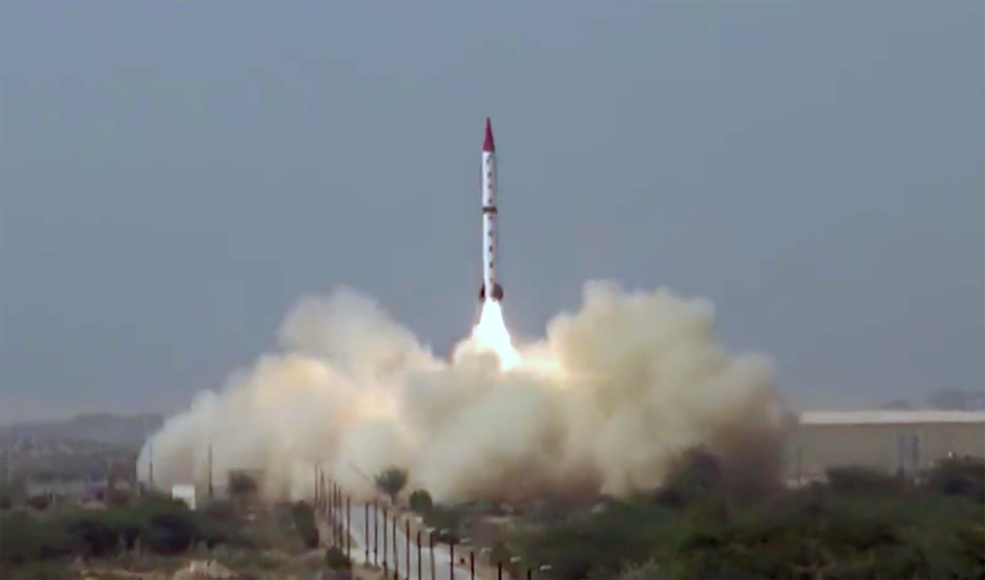 Pakistan’s military conducting a test flight of Shaheen-III, a surface-to-surface ballistic missile, on April 9, 2022. (Photo courtesy: ISPR)