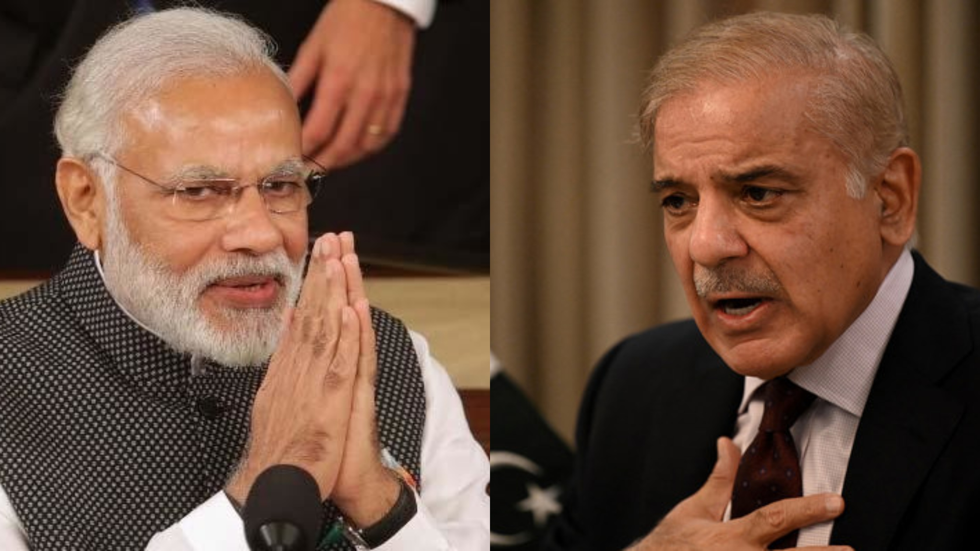 This combination of photos shows Pakistani Prime Minister Shehbaz Sharif (R) and his Indian counterpart Narendra Modi (L).