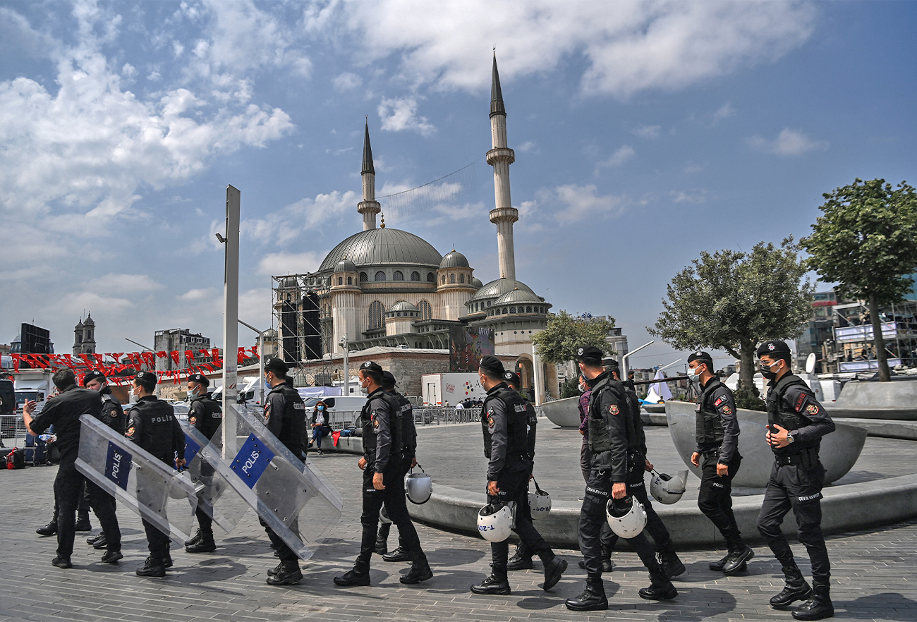 Turkish special force police officers patrol in Istanbul's iconic Taksim square on May 28, 2021. (AFP/File)