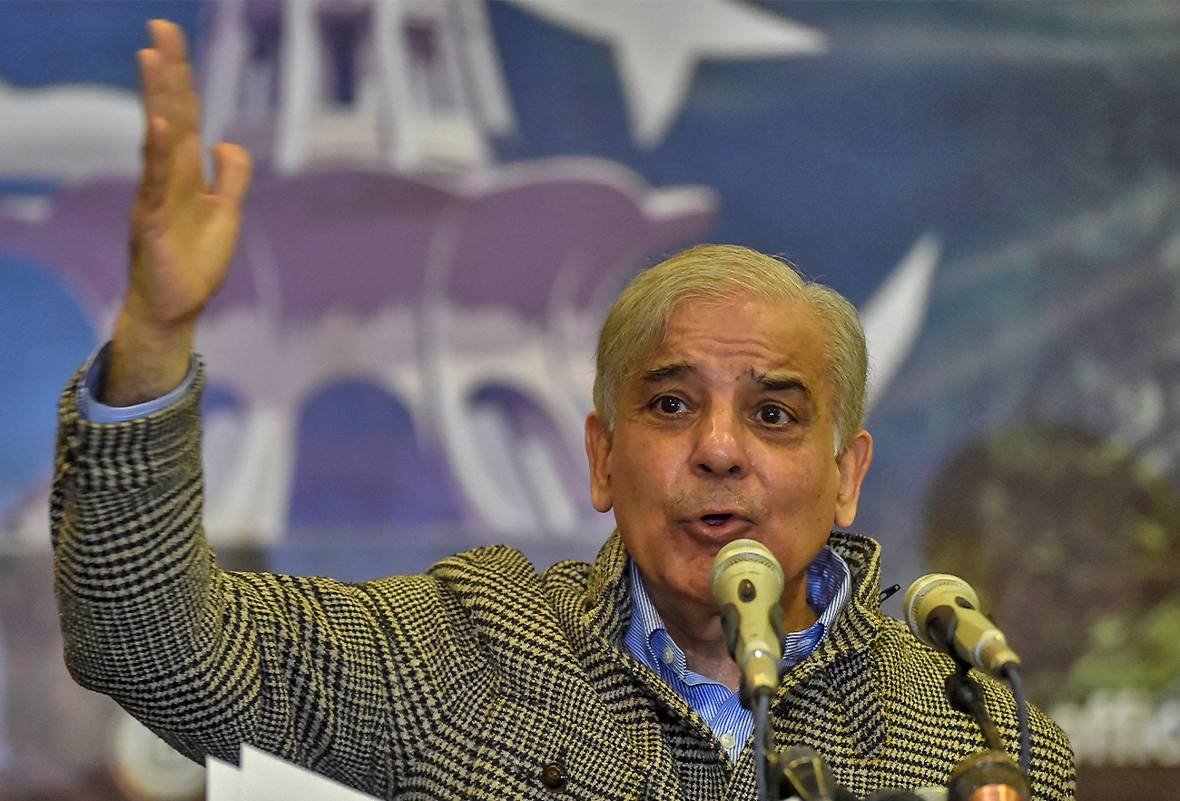 Pakistan's prime minister Shehbaz Sharif speaks during a press conference regarding his ill brother, in Lahore, Pakistan, on November 14, 2019. (AFP/File)