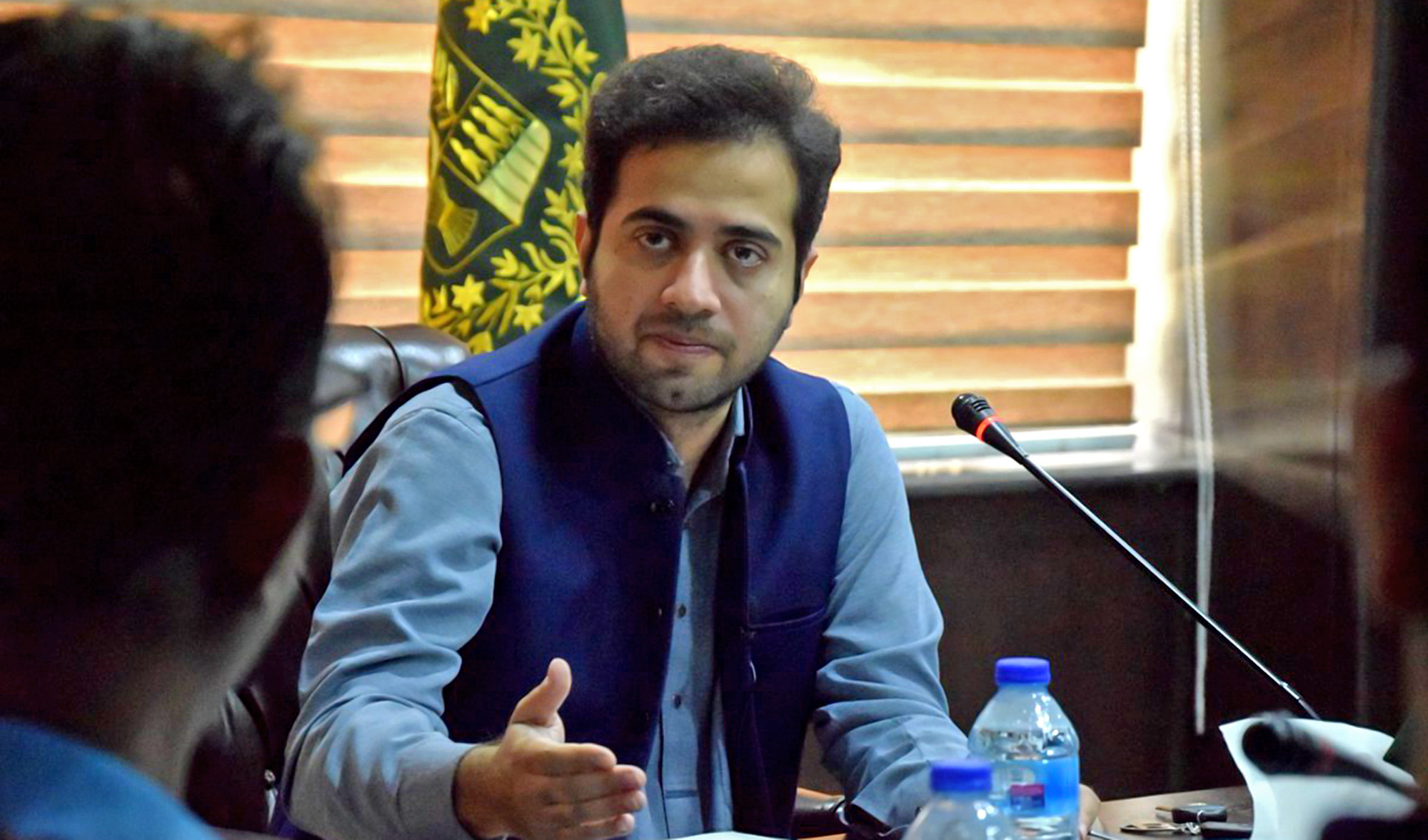 In this undated file photo, Dr.Arslan Khalid, former social media focal person for Pakistan's ousted Prime Minister Imran Khan, speaks during a meeting. (Photo courtesy: Dr.Arslan Khalid/Twitter)