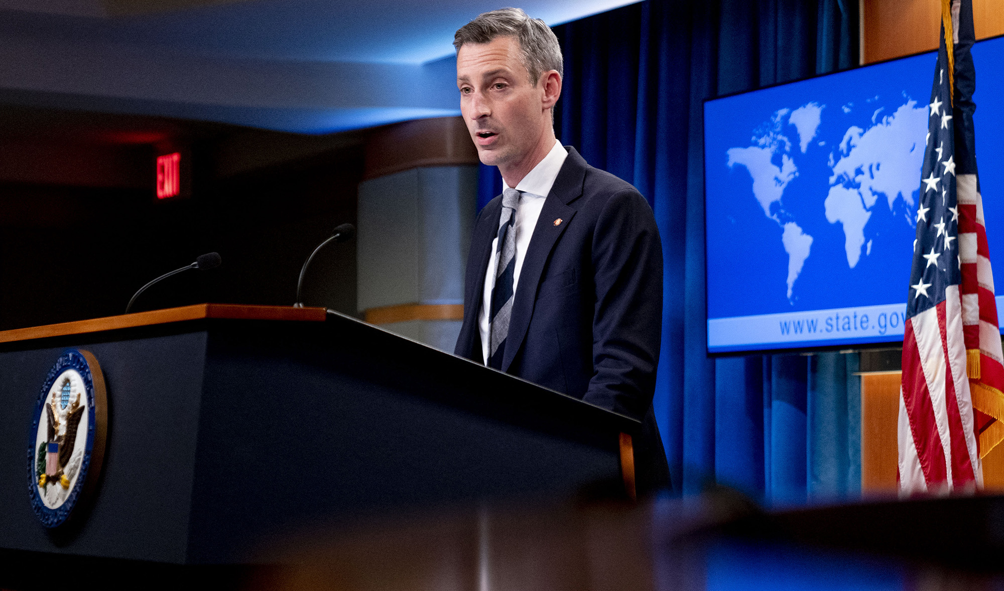 State Department spokesman Ned Price speaks during a news conference at the State Department in Washington, on February 28, 2022. (AFP/File)