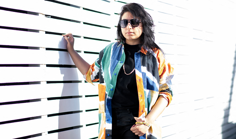 Pakistani vocalist Arooj Aftab poses for a portrait at the Coachella Valley Music and Arts Festival in Indio, California, on April 15, 2022. (AFP)