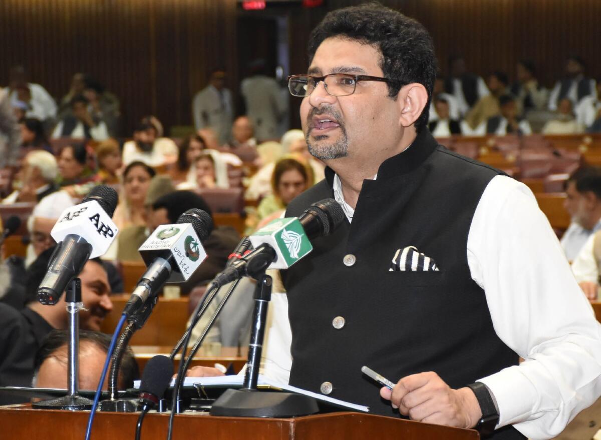 The undated photo shows Pakistan's finance minister Miftah Ismail addressing a national assembly session. (Social media)
